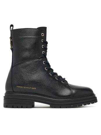 Auliniai batai Tommy Hilfiger Th Emboss Grain Leather Boot FW0FW09553 Juoda