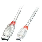 Kabelis LINDY 41781 USB2 A TO MINI-B 0.5M, TRANSPARENT