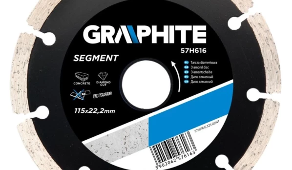 Segmentinis deimantinis pjovimo diskas GRAPHITE 57H616 115 x 22 mm, keramikai, marmurui.
