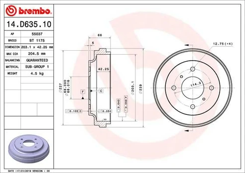 Stabdžių būgnas BREMBO 14.D635.10