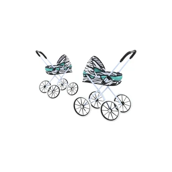 Lean Toys Doll Stroller Large Wheels Foldable Zebra Turquoise