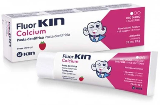 Dantų pasta KIN Fluorkin Calcium, braškių skonio, 75 ml
