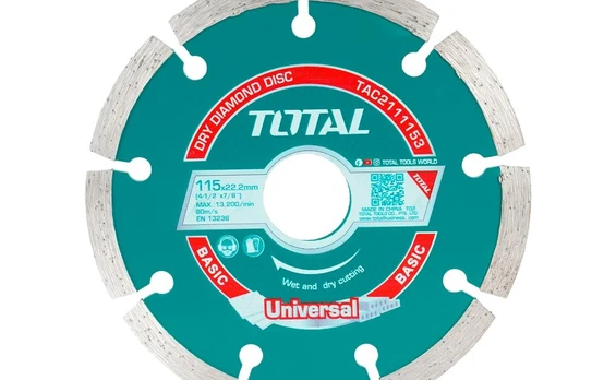 Deimantinis pjovimo diskas TOTAL, sausam pjovimui, 115x22 mm, segmento plotis 7,5 mm, TAC2111153