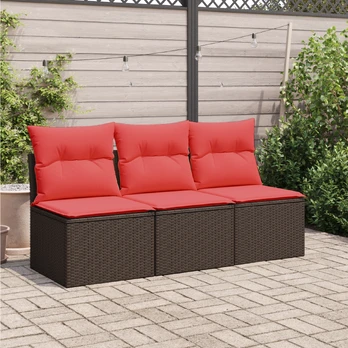 Trivietė sodo sofa su pagalvėlėmis, ruda, poliratanas