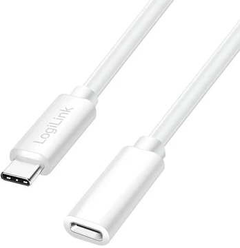LogiLink USB 2.0 Type-C cable, C/M to C/F, 480 Mbps, 60W, baltas, 3