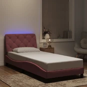 Lovos rėmas su LED, rožinės spalvos, 90x200cm, aksomas kaina