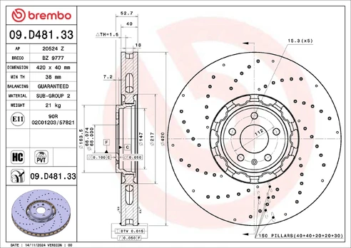 Stabdžių diskas BREMBO 09.D481.33