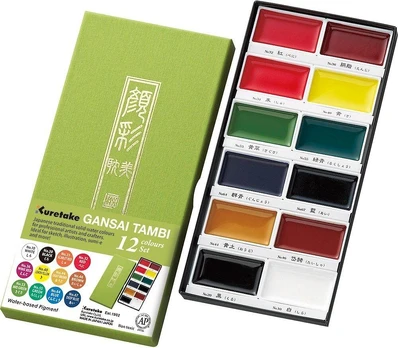 Zig Kuretake Gansai Tambi Aquarel -vesivärit, 12 väriä