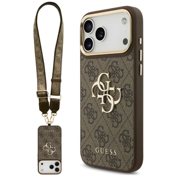 Case Guess 4G Big 4G Classic Logo Big Strap Metal Buttons for iPhone 18 Pro / 17 Pro brown