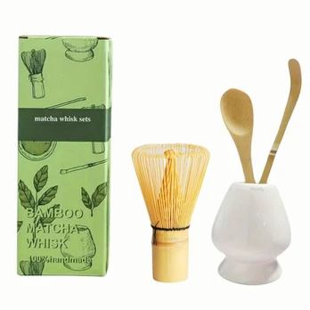 bambuko matcha plaktuvas, 4 vnt, Baltas