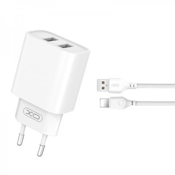 XO CE02C USB charger 2xUSB 2.1A + Lightning cable 1m