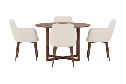 Durango Round Table Ø120x75 Walnut 3D + Tomorrow Chair 2-pack Mocca/Beige _4