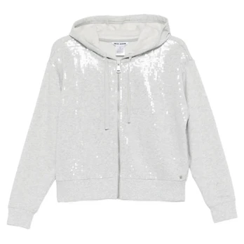 Sportinis nertinis moterims, Pilka, Sequins zip front sweatshirt