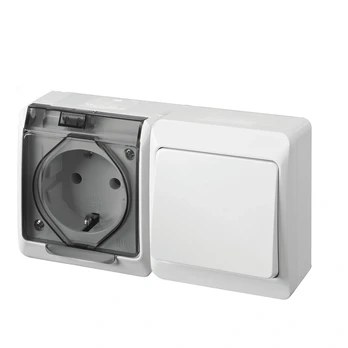 Elektro Plast SOCKET+SWITCH HERMES IP44 Baltas/Pilkas