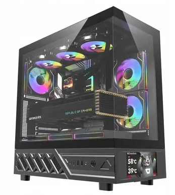 DarkFlash DS950V computer case with display (black) + 6 fans