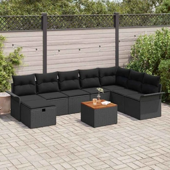 9 dalių sodo sofa su pagalvėmis juodas poli ratanas