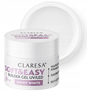 Claresa Soft&easy statybinis gelis Uv/led 90g milky baltas išlyginamasis