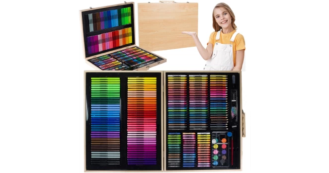 Piešimo Rinkinys Mediniame Lagaminėlyje 245 Dalys, Ruda