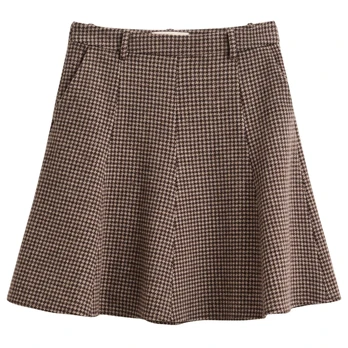 Midi sijonas moterims, Ruda, Houndstooth flare skirt