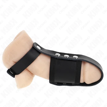 Kink Ring Power KINK - LEATHER PENIS CAGE RING WITH ADJUSTABLE COATED BALL DIVIDER STRAP