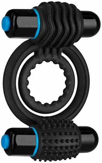 Doc Johnson Vibrating Double Intimate Ring Juodas - Dual Motor Silicone System