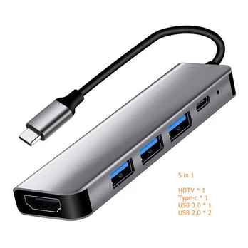 5in1 USB-C adapteris su HDMI, USB-C, USB-A jungtimis