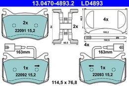 ATE 13.0470-4893.2 Brake pad set kaina