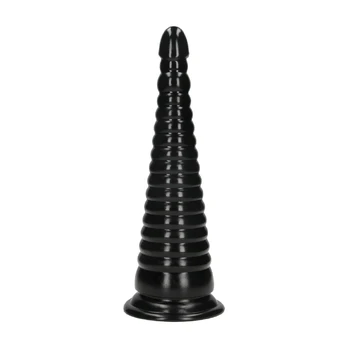 Twisted Vortex Anal Plug 30 cm Black - Large Pyramidal Model with Suction Base