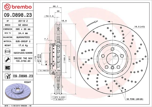 BREMBO 09.D898.23 Brake Disc