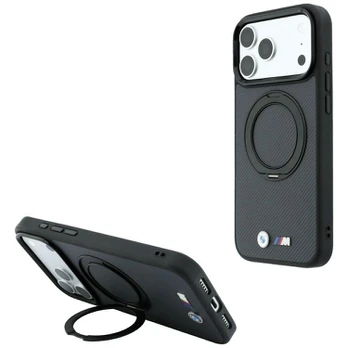 Dėklas BMW Kevlar Ring Stand 360 MagSafe do iPhone 18 Pro / 17 Pro antracito