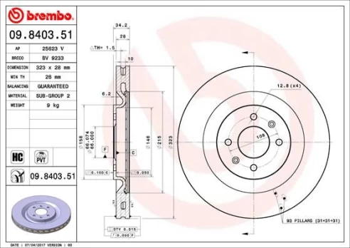 Stabdžių diskas BREMBO 09.8403.51