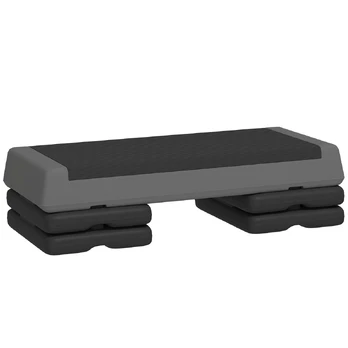 SPORTNOW aerobikos steperis, 10,5/15,5/20,5 cm reguliuojamo aukščio žingsniavimo lenta, neslidi, skirta namams, sporto salei, biurui, plastikinė, pilka