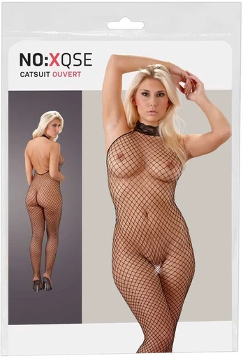 NO:XQSE Net catsuit black S/M glaustinukė