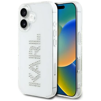 Dėklas Karl Lagerfeld IML Rhinestones Logo do iPhone 16 permatomas