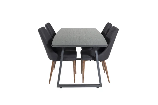 Inca Extentiontable - Black top / black Legs+Leone Dining Chair - Walnut legs - Black Fabric_4