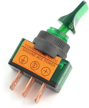 ON-OFF jungiklis ASW-14D su LED, 12V/20A - žalias