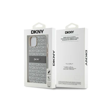 Dėklas DKNY PU Leather Repeat Pattern Tonal Stripe Case for iPhone 14 rusvai gelsvas