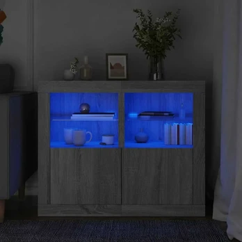 Šoninės spintelės su LED lemputėmis, 2vnt., pilka ąžuolo