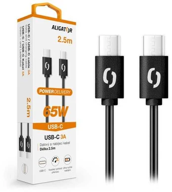 Data cable ALIGATOR POWER 65W, USB-C/USB-C 3A, 2.5m juodas