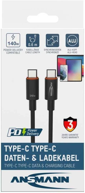 Kabelis USB GoGEN USB-C - USB-C 0.6 m Juodas (1700-0177)