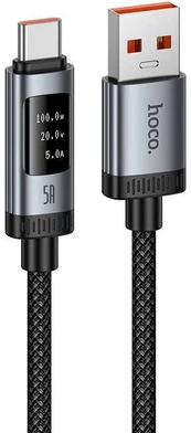 Data Cable with digital display USB A to USB C Hoco PD 6A 240W 1,2 m U148 juodas