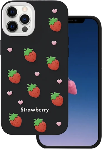 Dėklas Telforceone Strawberry case for iPhone 12 / 12 Pro 6,1' juodas