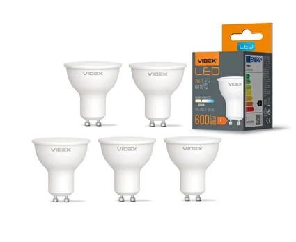 LED lemputė Videx GU10 7W, 600Lm, 3000K, 5 vnt.