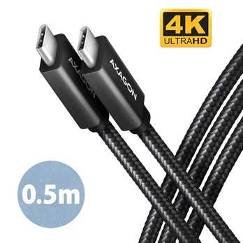 AXAGON BUCM32-CM05AB, SPEED+ kabelis USB-C USB-C, 0.5m, USB 20Gbps, PD 100W 5A, 4K HD, ALU, oplet, černý
