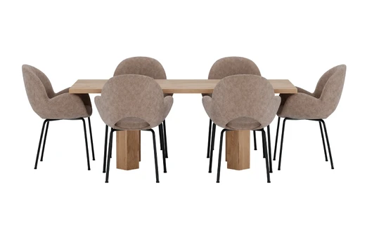 Lillehammer Table - Nature with 6 Florensa Chair - Brown