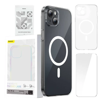 "Crystal Magnetic Case and Tempered Glass iPhone 13" Transparent