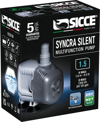 Sicce - Syncra Silent 1.5 Wet & Dry - 1350L/H - 100% Made in Italy