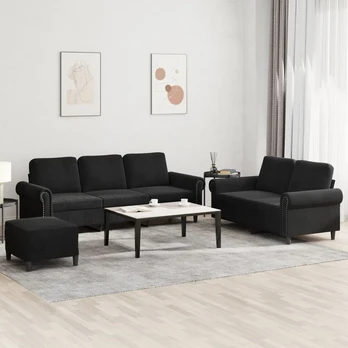Sofos komplektas su pagalvėlėmis, 3 dalių, juodas, aksomas