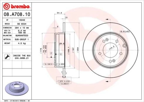 Stabdžių diskas BREMBO 08.A708.11