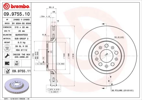 Stabdžių diskas BREMBO 09.9755.11